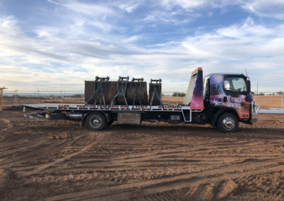 Large buckets for excavators, loaded on a Tilt tray truck being transported from the manufacturers depot to the mid north of South Australia